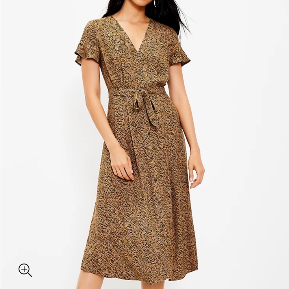 Ann Taylor Loft Leopard Print V-Neck Midi Shirtdress Size 10